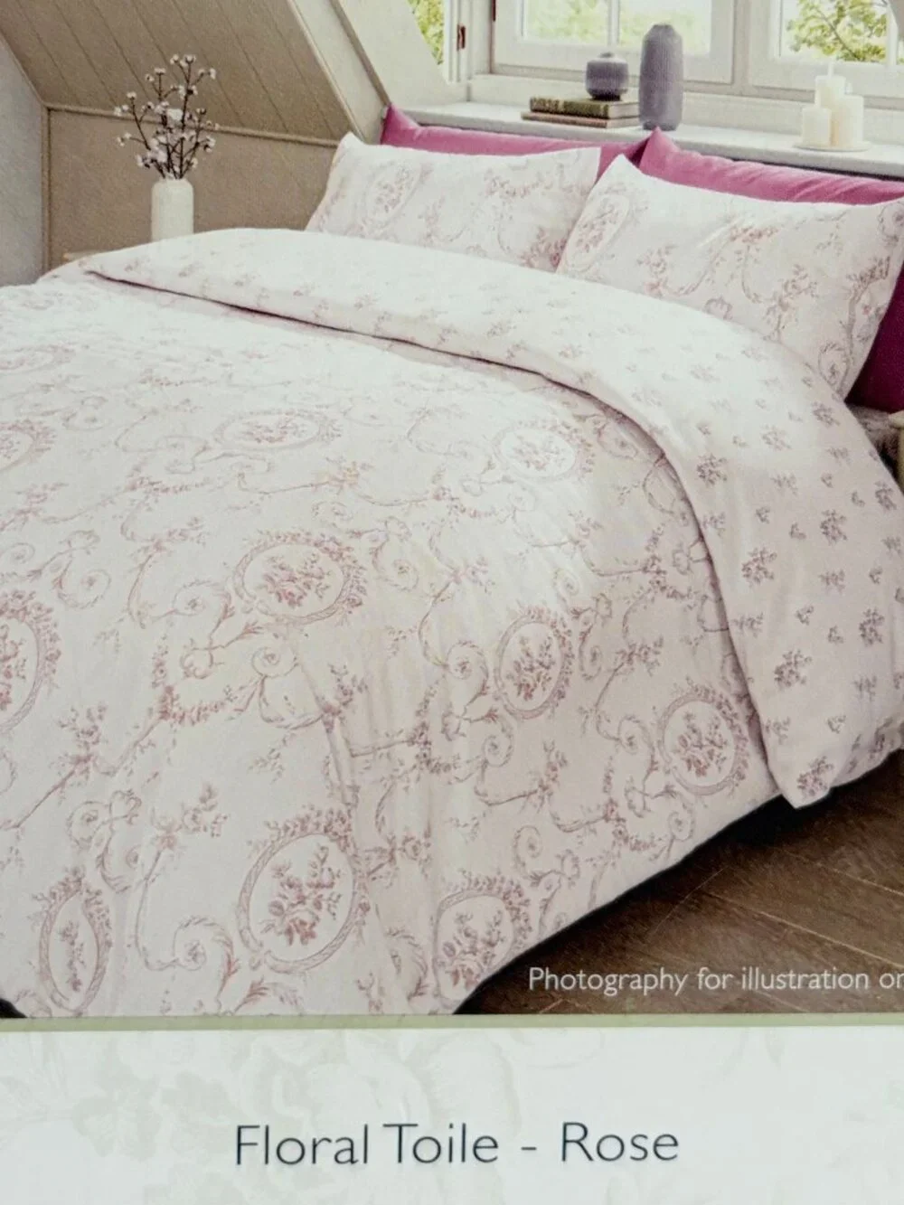 3-pc Cabbages & Roses London King Size Cotton Duvet Set FLORAL TOILE - ROSE